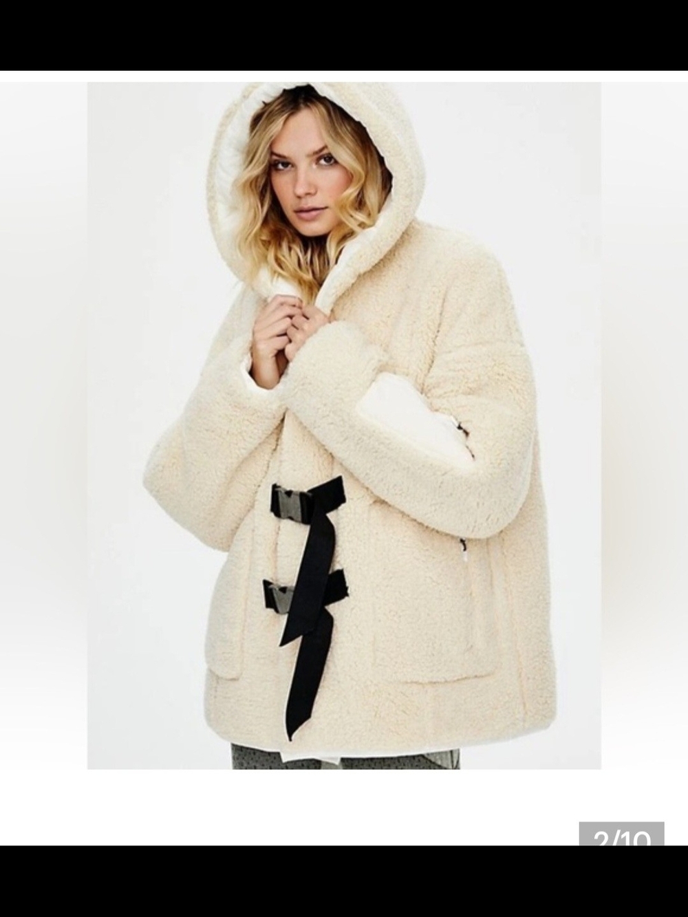 FP Movement by Free People Cream Teddy Toggle Hooded Jacket